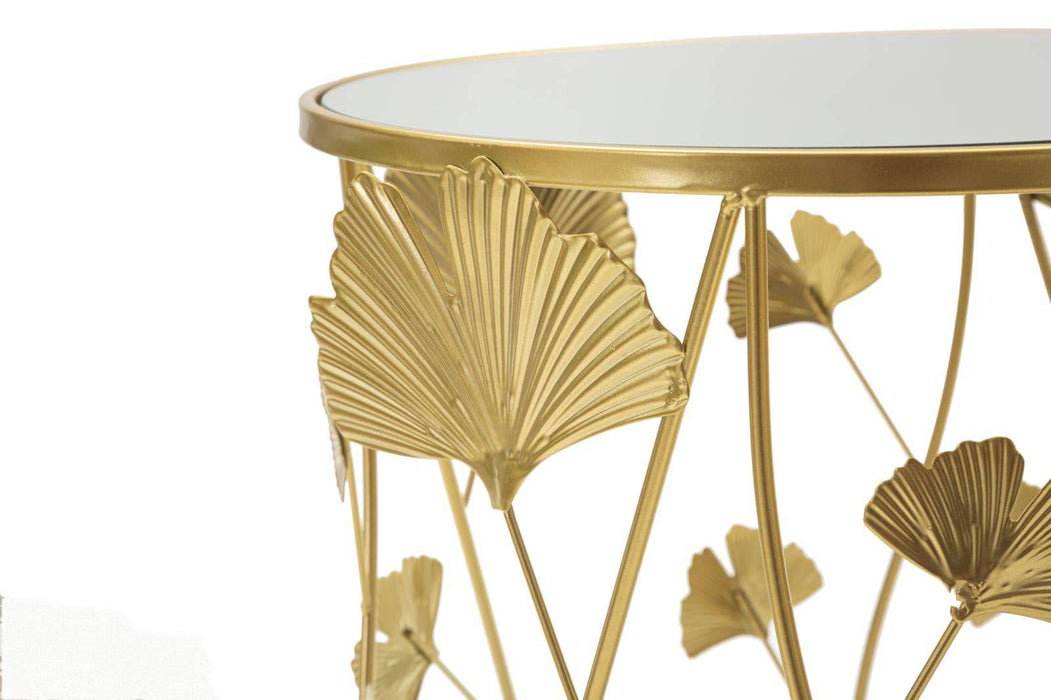 Elegance Leaf Bijzettafel Set Goud Spiegelglas