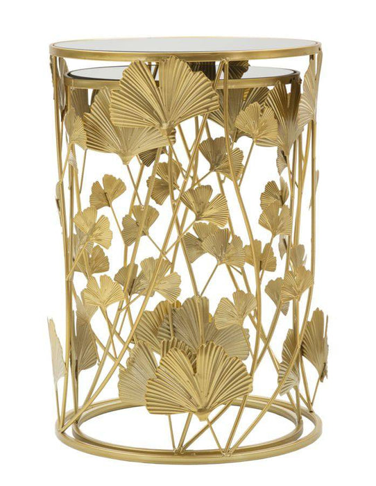 Elegance Leaf Bijzettafel Set Goud Spiegelglas