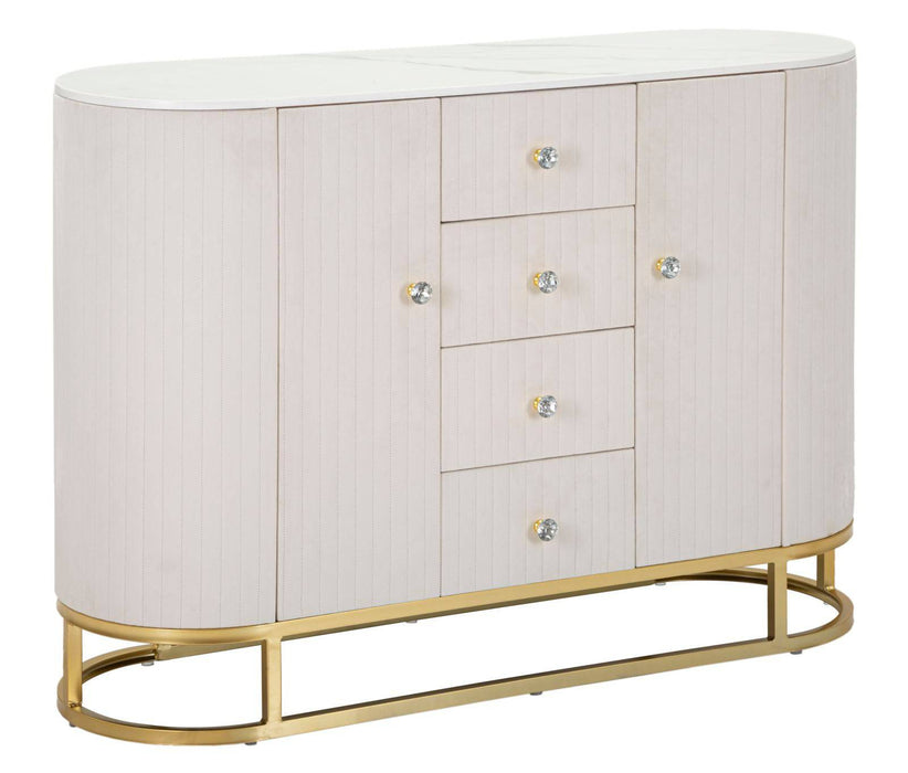 Dressoir Montpellier Goud Metaal Crème Stof Marmerlook 120x40x85 cm