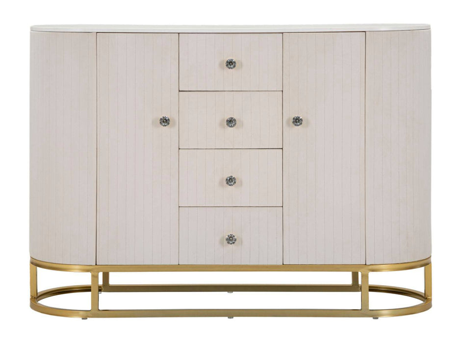 Dressoir Montpellier Goud Metaal Crème Stof Marmerlook 120x40x85 cm