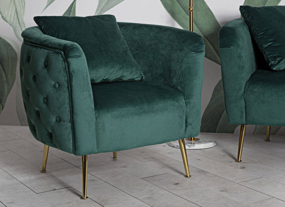 Fauteuil Bucarest groen velvet gouden poten