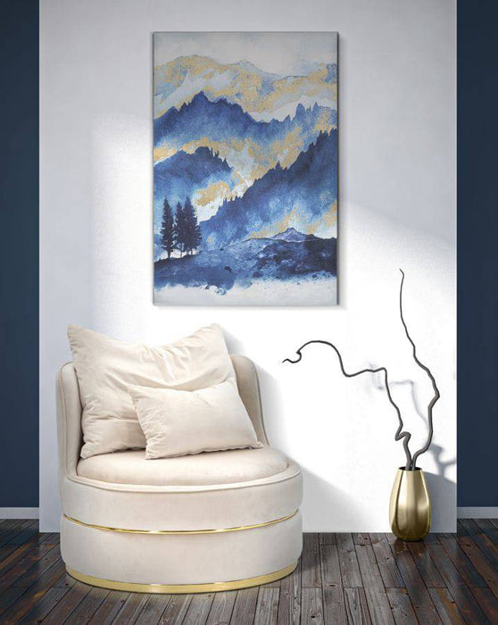 "Mountain Serenity" Schilderij Canvas Blauw Goud