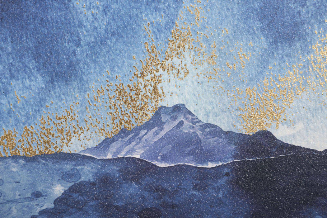 "Mountain Serenity" Schilderij Canvas Blauw Goud