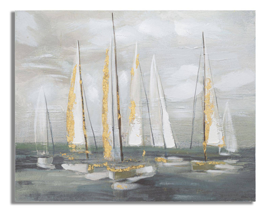 Nautical Schilderij Gouden Zeilboot 100x80 cm