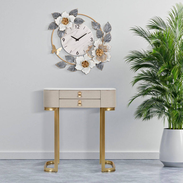 Sidetable Beauty Goud Witte Stof Marmerlook 2 Lades