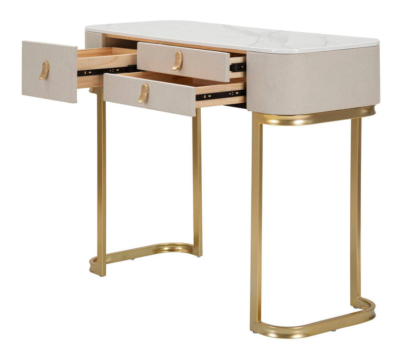 Sidetable Beauty Goud Witte Stof Marmerlook 3 Lades