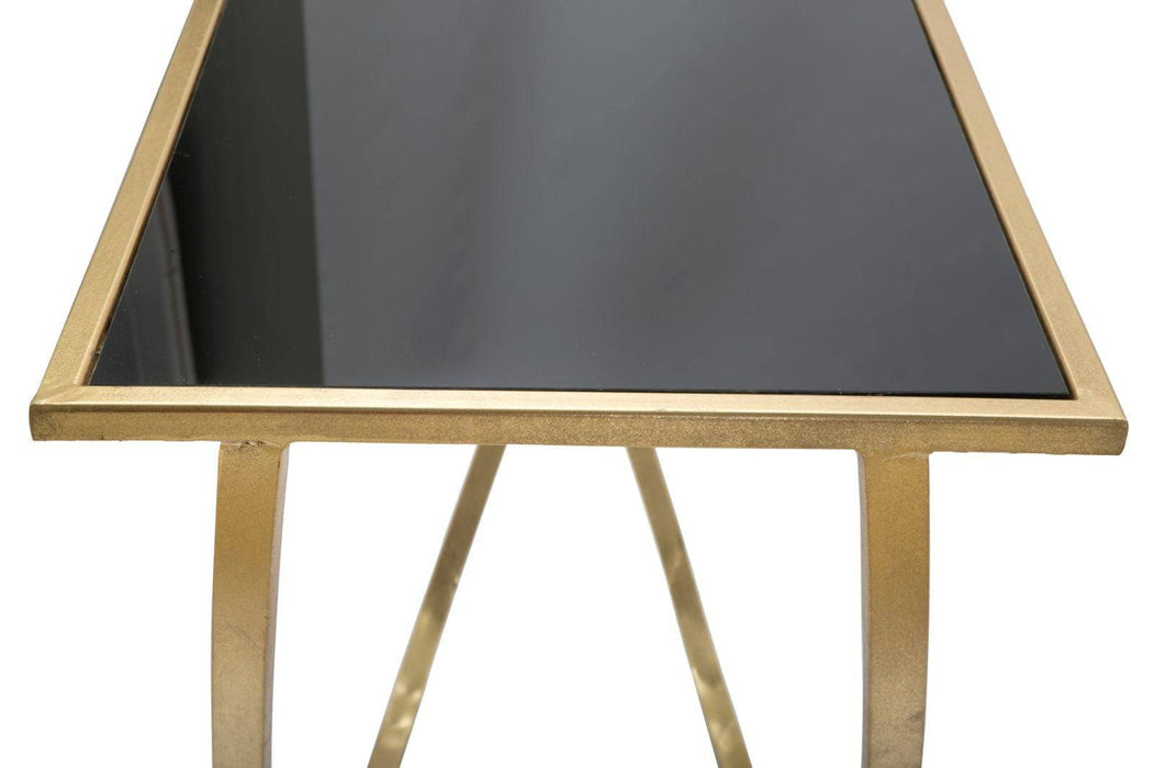 Sidetable Ring Goud Metaal Zwart Glas 120x40x79 cm