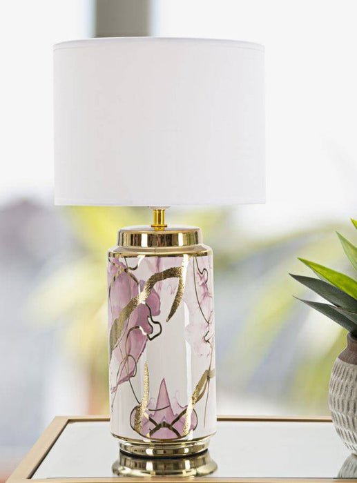 Luxe Bloom Tafellamp Keramiek Goud Roze