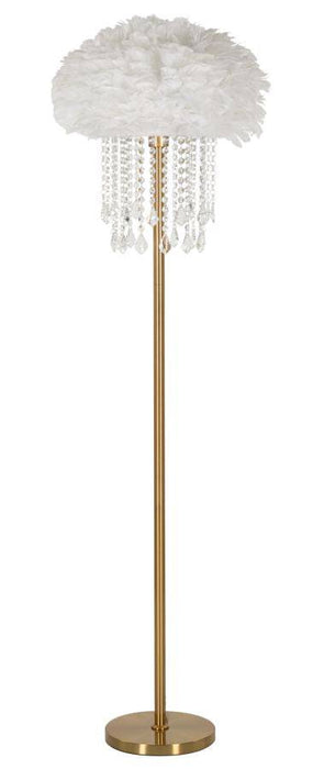 Vloerlamp Diamon Goud Kristal Witte Veren Ø 40x165 cm