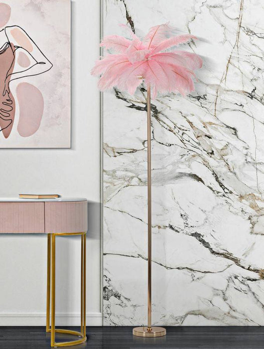 Vloerlamp Palm Pink Goud Roze Veren Ø 55x160 cm