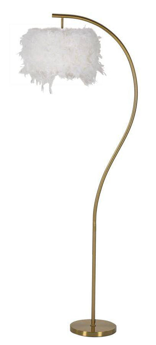 Vloerlamp Semi Arc Goud Metaal Witte Veren 60x33x170 cm