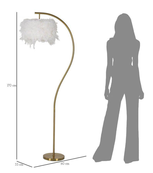 Vloerlamp Semi Arc Goud Metaal Witte Veren 60x33x170 cm