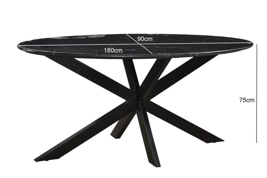 Livingfurn Marble Oval Spider Black Eettafel 180 cm