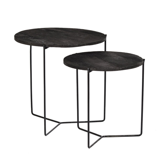 Livingfurn Mason Black Mangohout Set van 2 Bijzettafels