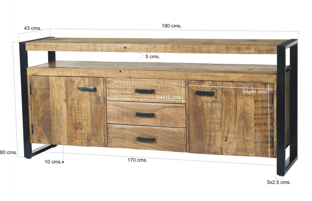 Livingfurn Nairobi Dressoir Mangohout Staal 180x80 cm