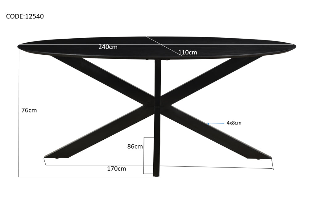 Oslo Black Oval Eettafel - 240 cm | Mangohout | Zwart