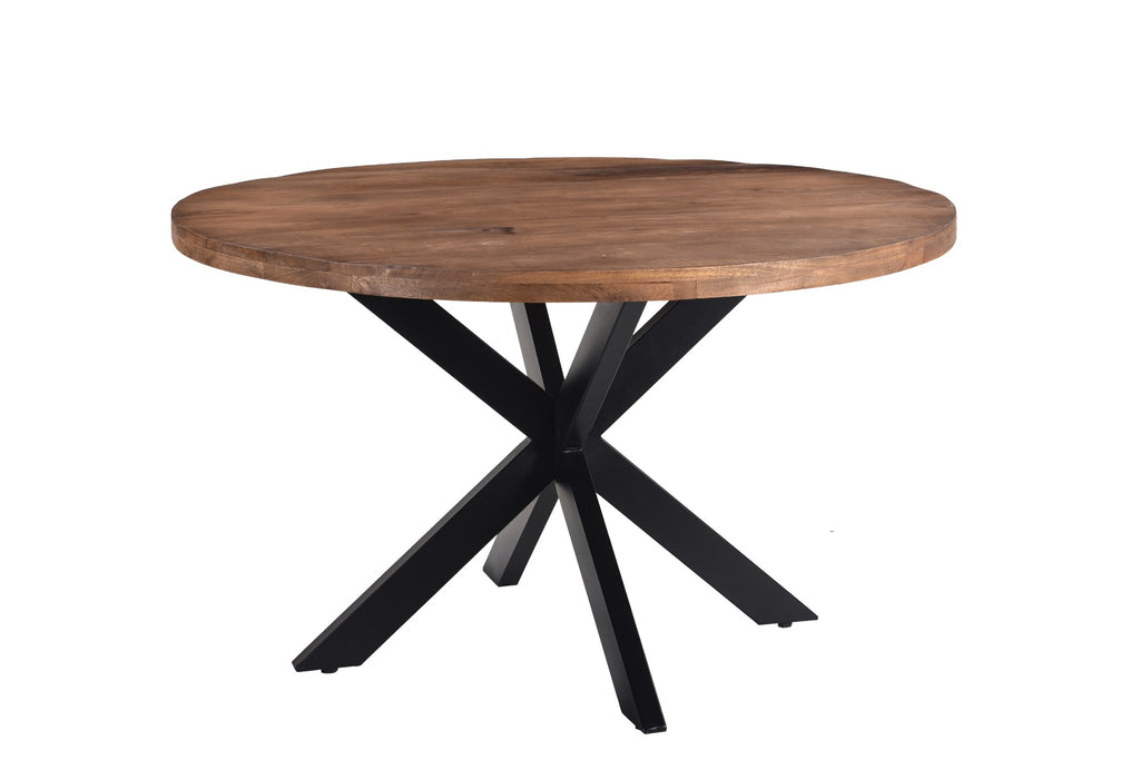 Rocky Ronde Spider Eettafel Mangohout Staal 140 cm