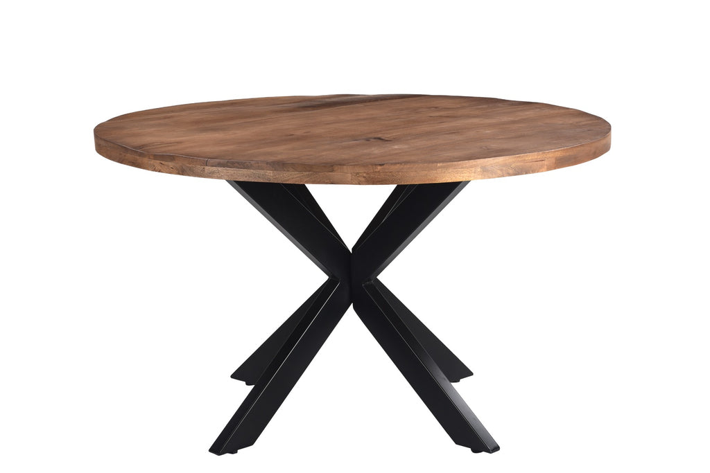 Rocky Ronde Spider Eettafel Mangohout Staal 140 cm