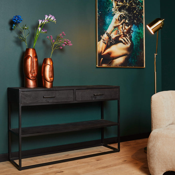 Sidetable New York Mangohout Zwart Metaal 120x35x76 cm