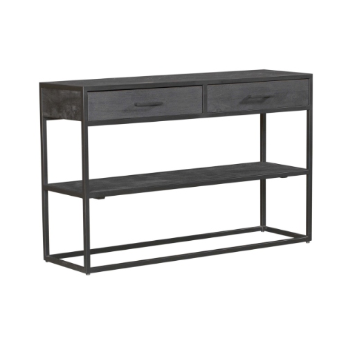 Sidetable New York Mangohout Zwart Metaal 120x35x76 cm