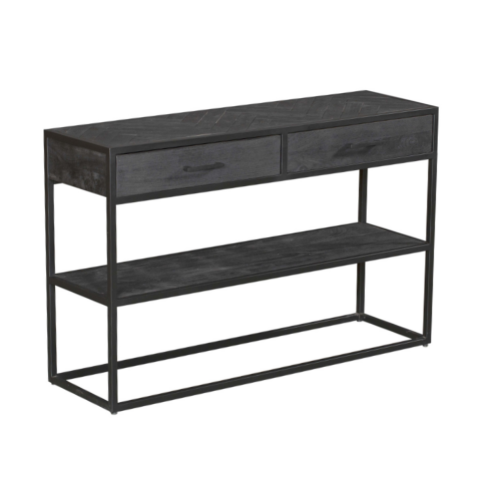 Sidetable New York Mangohout Zwart Metaal 120x35x76 cm