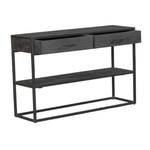 Sidetable New York Mangohout Zwart Metaal 120x35x76 cm