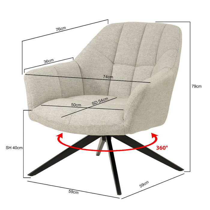 Livingfurn Draaifauteuil Tom Stof Grijs 79x59x76 cm